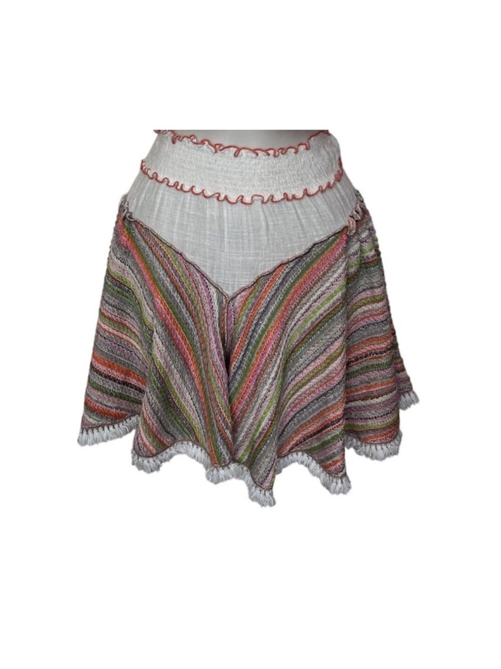 CHIO Di Stefania Multi Stripe Fringe Mini Skirt Sz Small